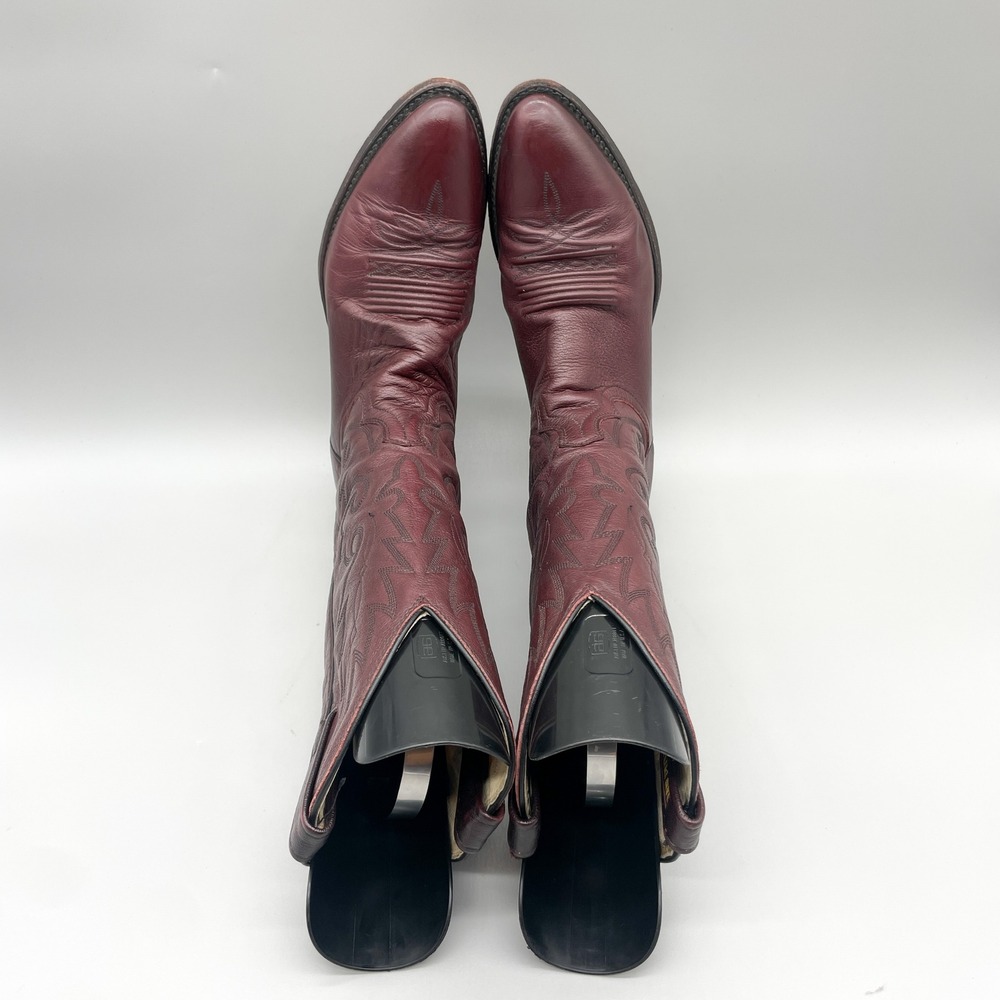 VTG Dan Post Mens 9.5 B Milwaukee Cowboy Boots Dark Cherry Leather Western Rodeo - Picture 10 of 12